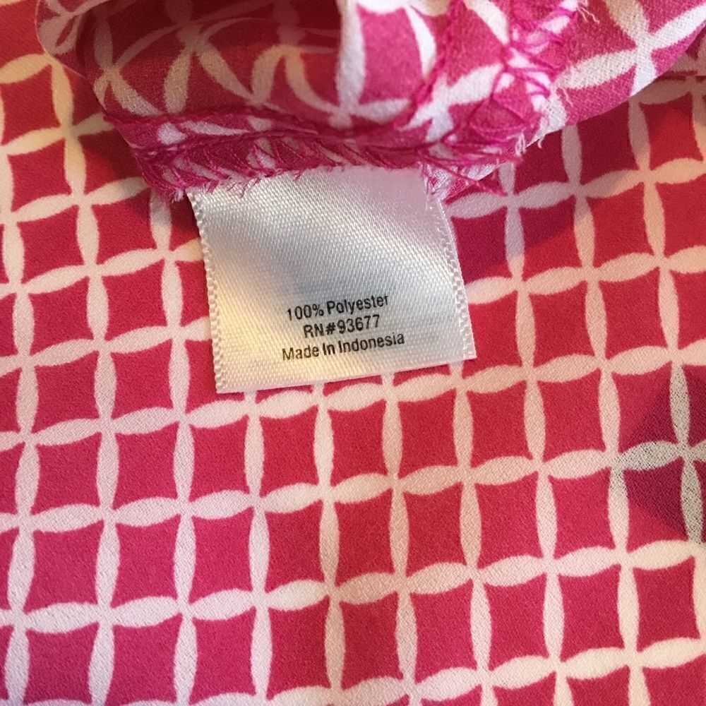 a.n.a. Blouse Tunic Pink White Print Tie Front 3/4 Length Sleeves Medium - Picture 6 of 11